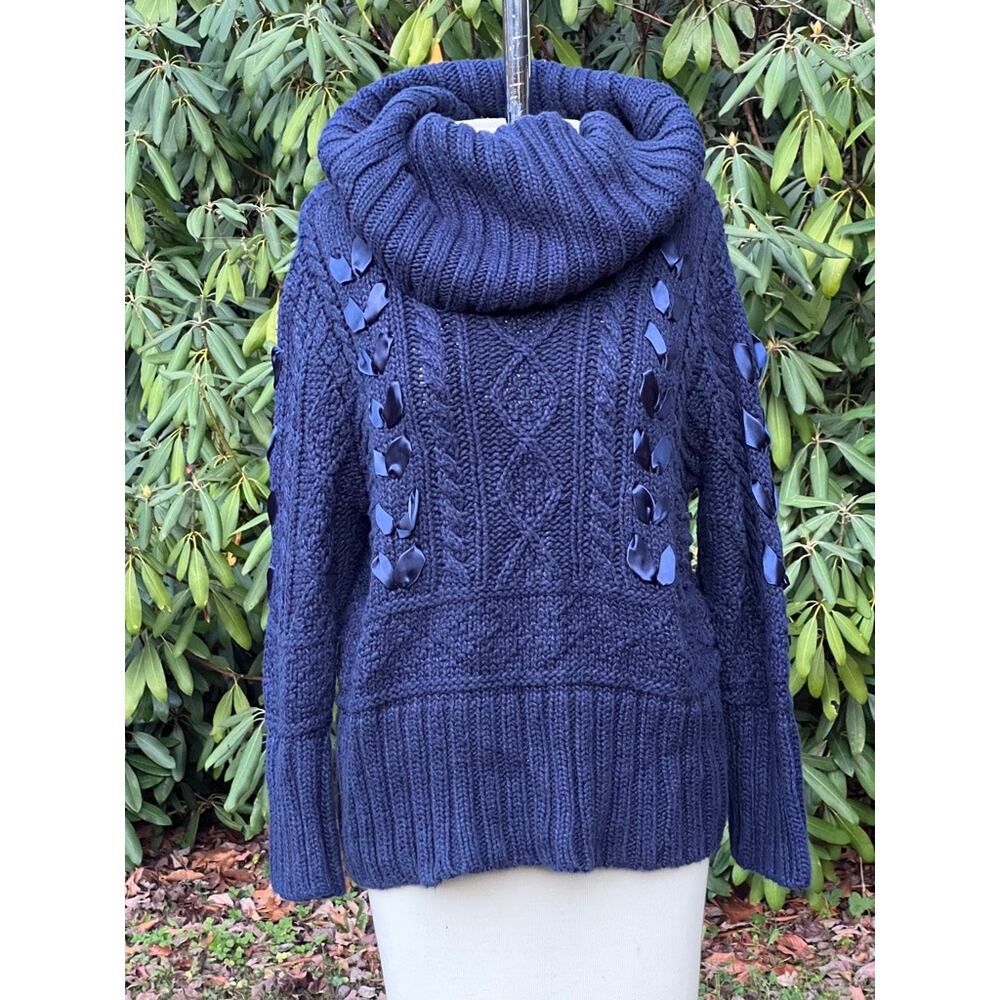 Denim & Supply Ralph Lauren Navy Blue L Chunky Cable Knit Ribbon Sweater